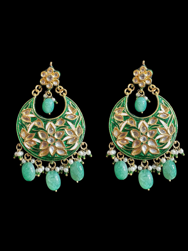 Kundan meena earrings - Green ( READY TO SHIP )