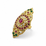 Ruby Emerald Pearl Adjustable Ring – Gold-Plated 92.5 Silver ( READY TO SHIP )