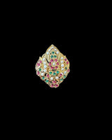 Ruby Emerald Freshwater Pearl Adjustable Ring – Gold-Plated 92.5 Silver ( SHIPS IN 5 WEEKS )