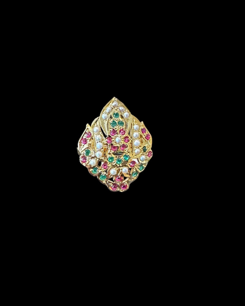 Ruby Emerald Freshwater Pearl Adjustable Ring – Gold-Plated 92.5 Silver ( SHIPS IN 5 WEEKS )