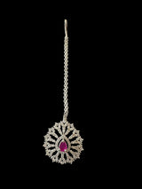 DNS172 Cz necklace set with earrings tika  silver plated - Ruby centre stone    (READY TO SHIP)