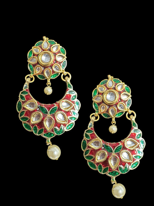 SE102 Kundan earrings - red green ( READY TO SHIP )