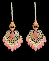 ERS82 Gold-Plated Meenakari Chandbali Earrings with Pearl Ear Support - Pink ( READY TO SHIP)
