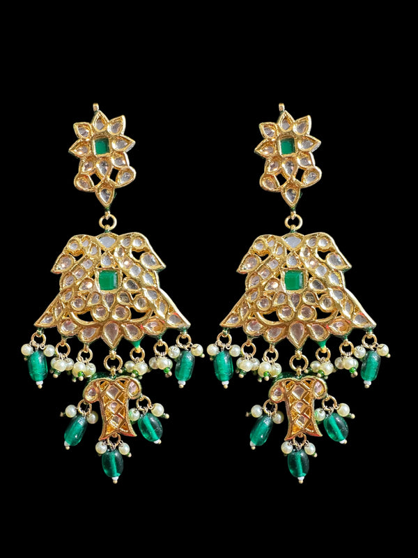 Mashal Kundan earrings  - Green  ( READY TO SHIP )