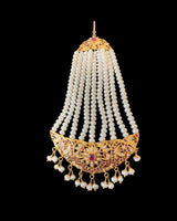 Gold-Plated 92.5 Silver Ruby & Freshwater Pearl Hyderabadi Jhoomar (Passa) ( READY TO SHIP )
