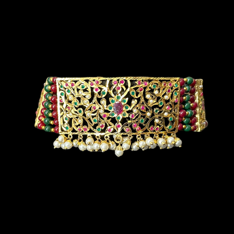 C315 Gold plated jadau choker in red green  ( READY TO SHIP  )