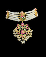 BR601 Ruby Emerald & Freshwater Pearl Handcrafted Bridal Jewelry Set (READY TO SHIP)