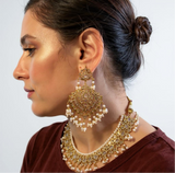 Ekta Gold-Plated Bridal Set with Earrings, Tika & Jhoomar –Pearls ( READY TO SHIP )