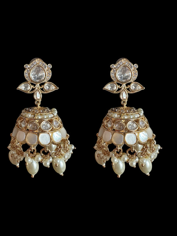 Savera Polki jhumka and tika set in mother of pearls ( READY TO SHIP )