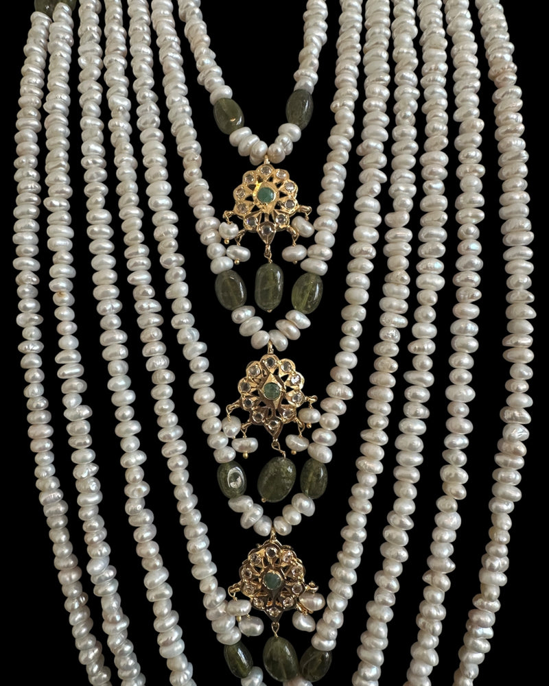 SAT116  Hyderabadi satlada in Fresh water pearls and emeralds ( READY TO SHIP )