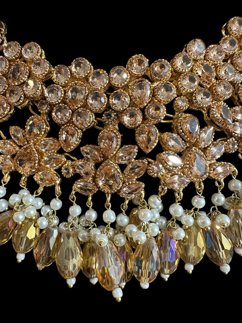 Kafiya bridal set in golden / champagne  stones and beads ( READY TO SHIP )