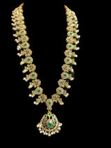 DLN73 Mallika hyderabadi Rani haar in green with fresh water pearls ( READY TO SHIP )