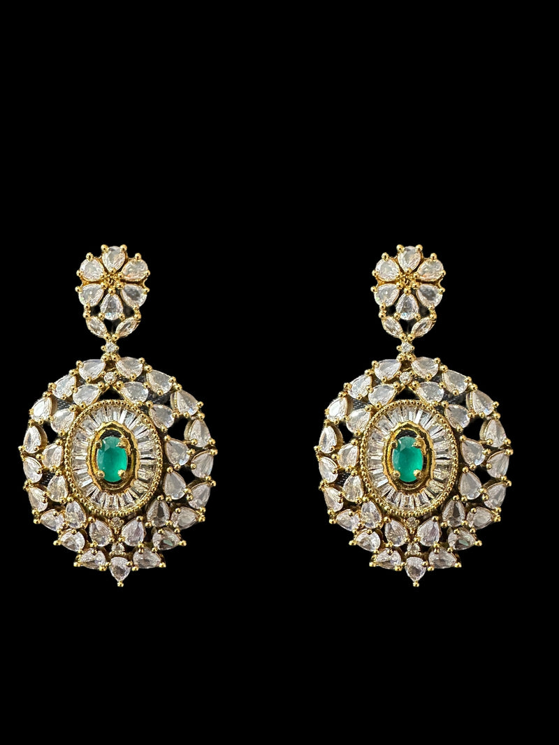 DNS170 Cz necklace set with earrings - Emerald green centre stone    (READY TO SHIP)