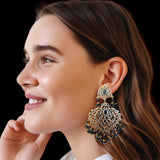 DER721  Ekta gold plated earrings - BLACK  ( READY TO SHIP )