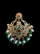 PS521 Tirmani with chandbali in green beads with pearls ( READY TO SHIP )