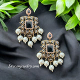 DER642 Nagma dangler earrings in kundan (black )( READY TO SHIP)