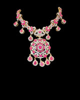 DNS220 ✨ Gold-Plated Ruby & Zircon Short Necklace Set — Vibrant Collarbone Elegance ( READY TO SHIP )
