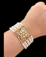 Gold Plated Silver Navratan Bracelet with Freshwater Pearls ( READY TO SHIP )