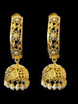 DER805 Jadau jhumka/hoop earrings in sapphire pearl combination ( READY TO SHIP )