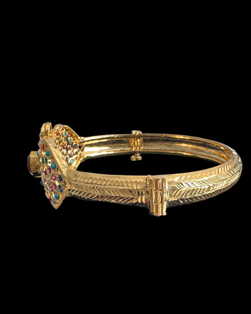 Navratan Gold-Plated Silver Bracelet with Freshwater Pearls ( READY TO SHIP )