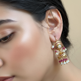 Gold-Plated Silver Jhumka Earrings in Ruby & Freshwater Pearls ( READY TO SHIP )