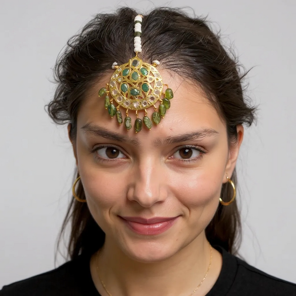 DJTK369 Insia Tika in Freshwater Pearls & Emerald Stones – Gold-Plated ( READY TO SHIP )