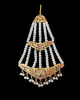 Gold-Plated Silver Jhoomar (Passa) – Ruby, Emerald & Freshwater Pearl ( READY TO SHIP )