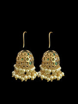 DER774 Gold plated ruby emerald combination jhumka ( READY TO SHIP )