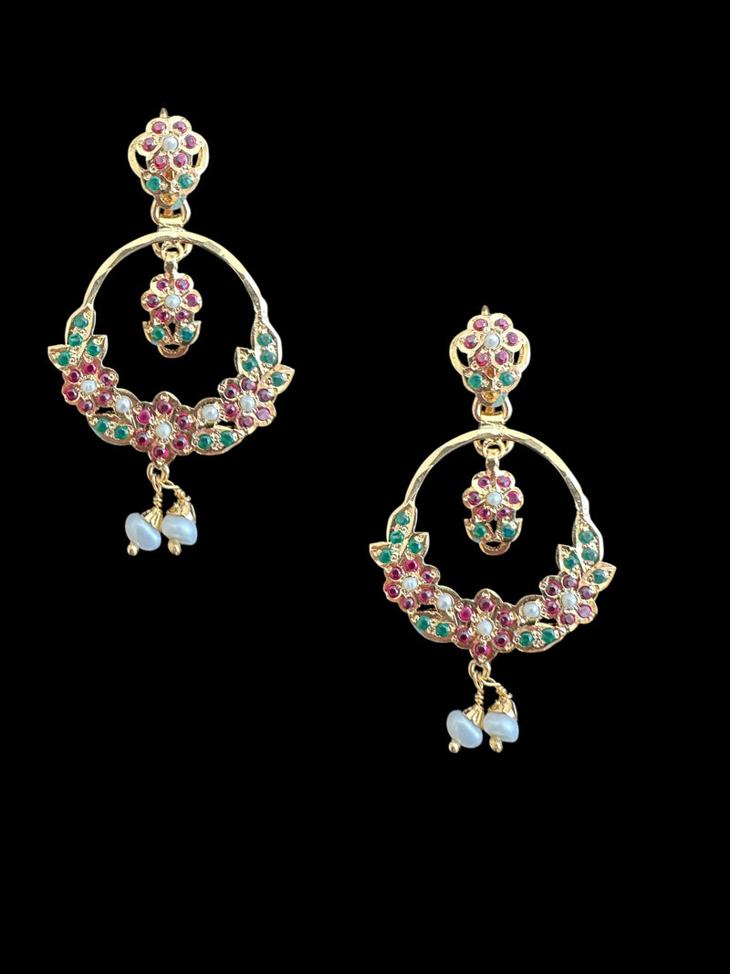 92.5 silver gold plated Chandbali earrings in ruby emerald  ( READY TO SHIP )