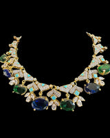 DNS213 Turquoise & emerald sapphire CZ Necklace Set with Earrings – Gold Plated ( READY TO SHIP )