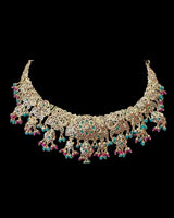 Ruby-Emerald Freshwater Pearl Bridal Necklace Set | Gold-Plated Silver Elegance ( READY TO SHIP )