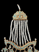 DJHR138 Anuja jhoomar in feroza/ turquoise with fresh water pearls ( READY TO SHIP )