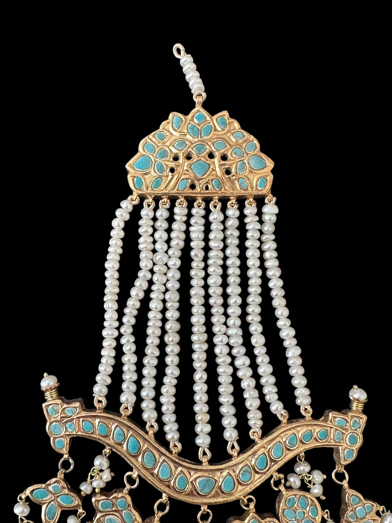 DJHR138 Anuja jhoomar in feroza/ turquoise with fresh water pearls ( READY TO SHIP )