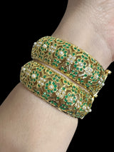 B318 jadau bangles  - emerald  pearl - one pair ( READY TO SHIP )