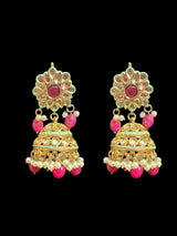 Kundan and meenakari jhumka - red green ( READY TO SHIP )