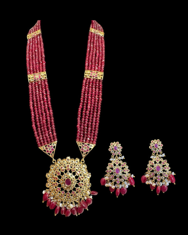 DLN139 Kashf Rani Haar with Earrings – Gold Plated with Onyx & Pearls ( READY TO SHIP )