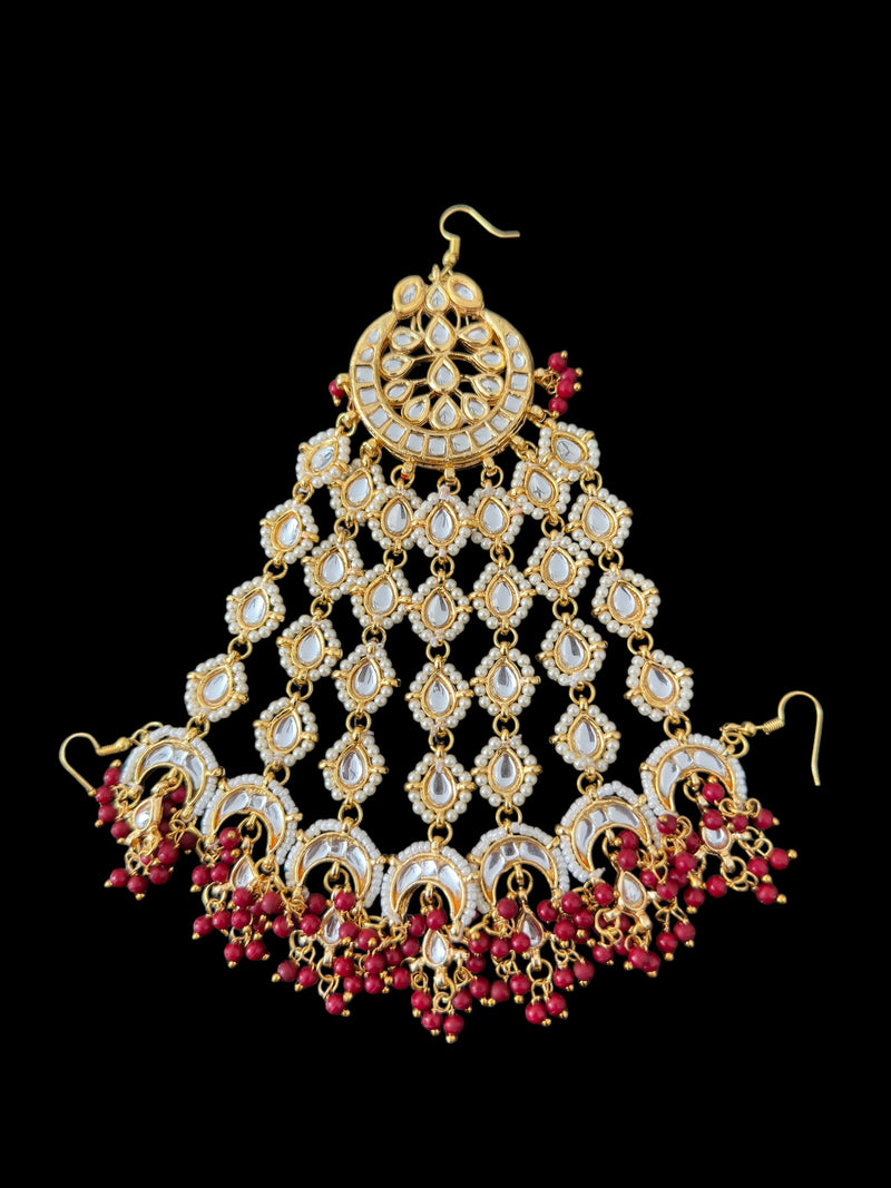 DJHR136 sidra kundan jhoomar with red beads ( READY TO SHIP  )