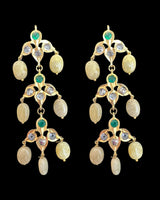 DER767 Savera Hyderabadi three layered earrings in emerald beads (READY TO SHIP )