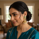 Turquoise Pearl Jhumkas in 92.5 Silver (Gold-Plated) ( READY TO SHIP )