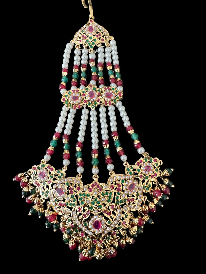 DJHR125 Wafa jadau jhoomar in Ruby emerald and pearl  ( READY TO SHIP )