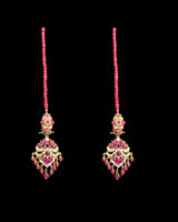 C575 Zarifa Gold-Plated Choker with Earrings – Ruby Beads & Pearl Detailing ( READY TO SHIP )