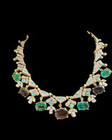 DNS212 Turquoise & CZ Necklace Set with Earrings – Gold Plated ( READY TO SHIP )