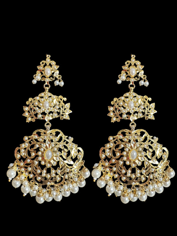 Azra oversized jadau earrings tika in pearls ( READY TO SHIP )