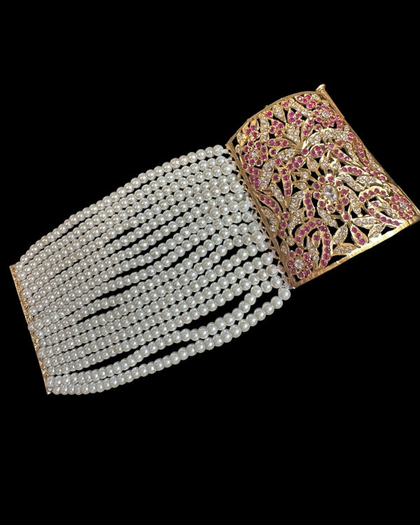 Filza Jadau Bahi / Dasti in Ruby Zircon – Traditional Bracelet ( READY TO SHIP )