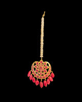 DJTK500 Traditional Hyderabadi Ruby Tika with Freshwater Pearls – Gold Plated ( READY TO SHIP )