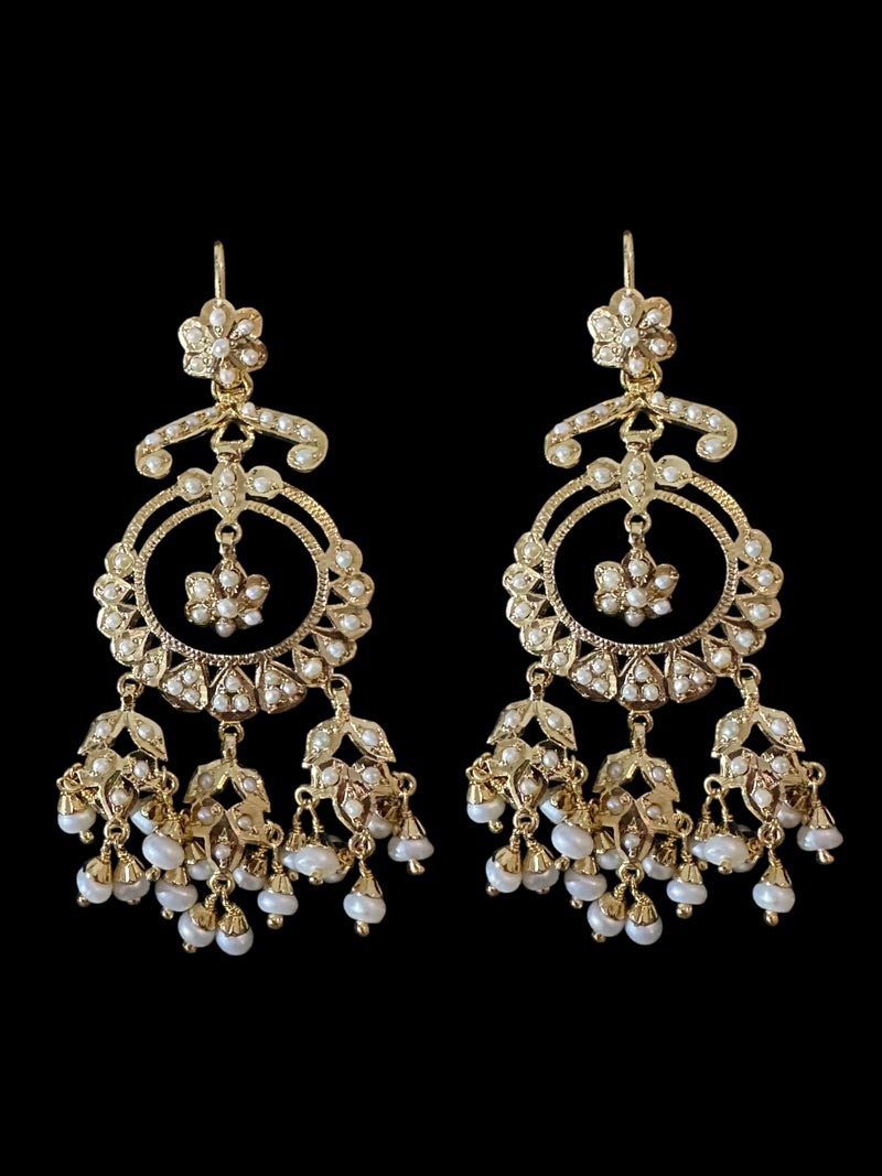 92.5 silver statement earrings in fresh water pearls- gold plated ( READY TO SHIP)