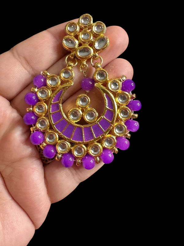 Kundan meena earrings - purple ( READY TO SHIP )