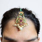 Navratan Dangler Choker Set with Earrings & Tika – Gold-Plated Elegance