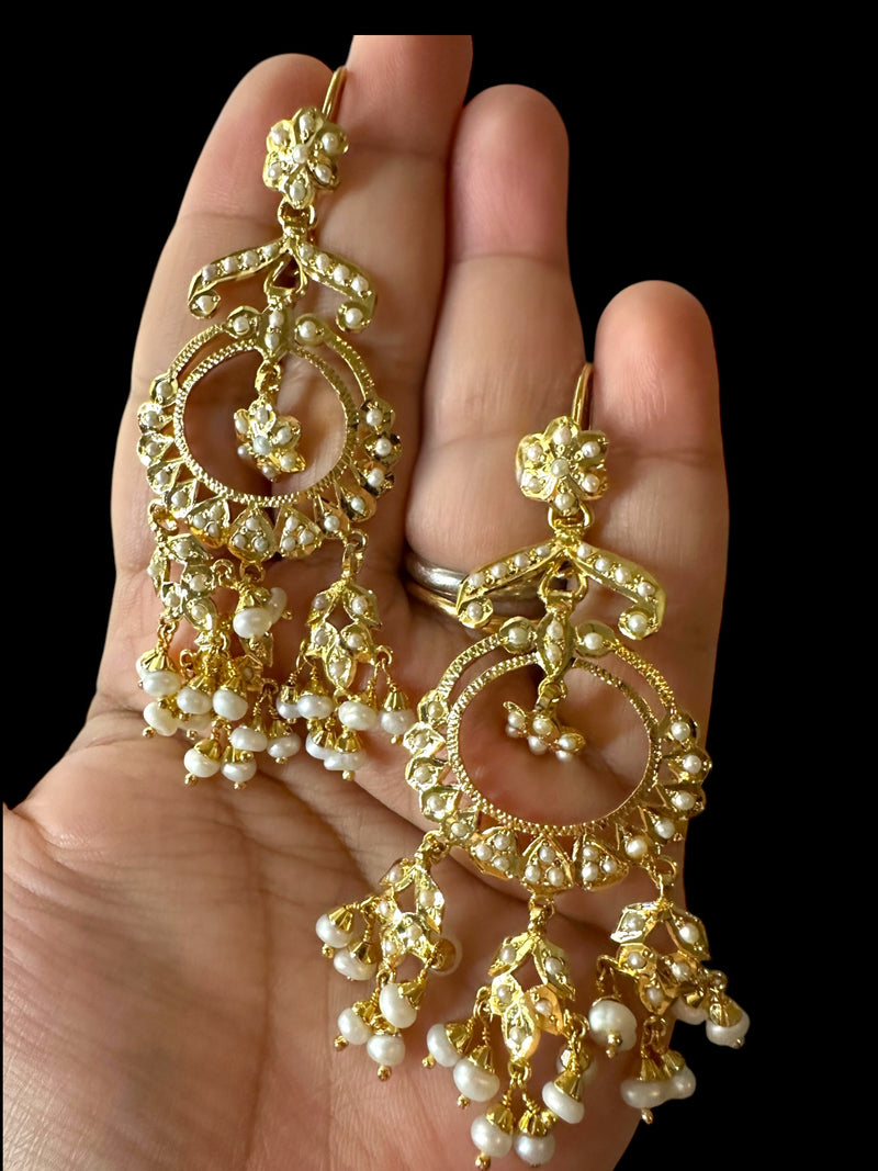 92.5 silver statement earrings in fresh water pearls- gold plated ( READY TO SHIP)