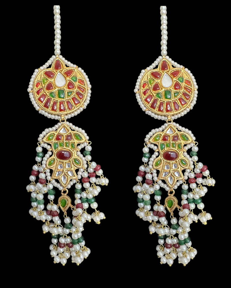 DER733 Maya  kundan dangler earrings with ruby emerald combination( READY TO SHIP )